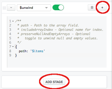Screenshot highlighting add stage button.